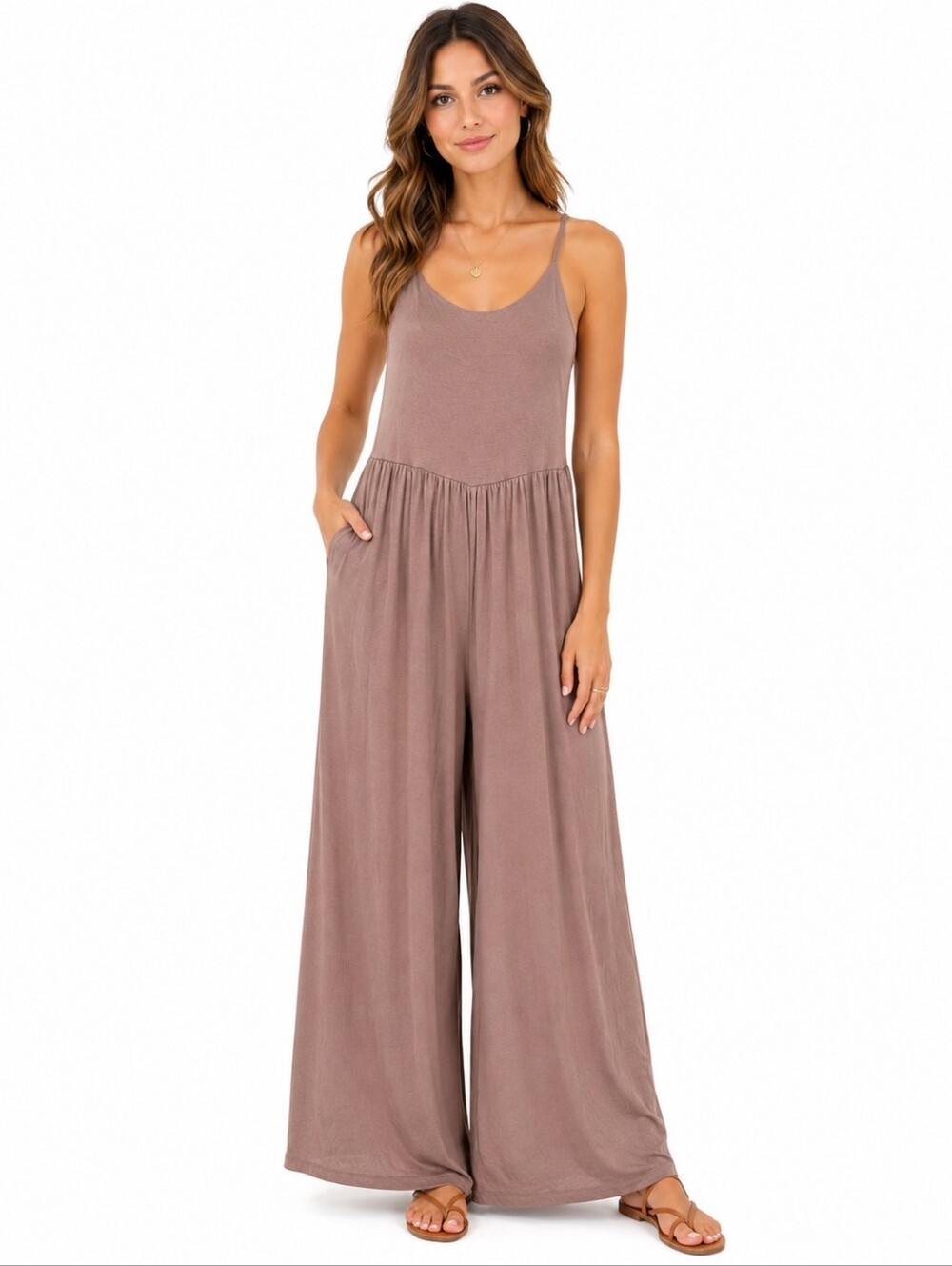 NWT Love Life Essentials Toasted Almond Wide Leg Jumpsuit Size Small